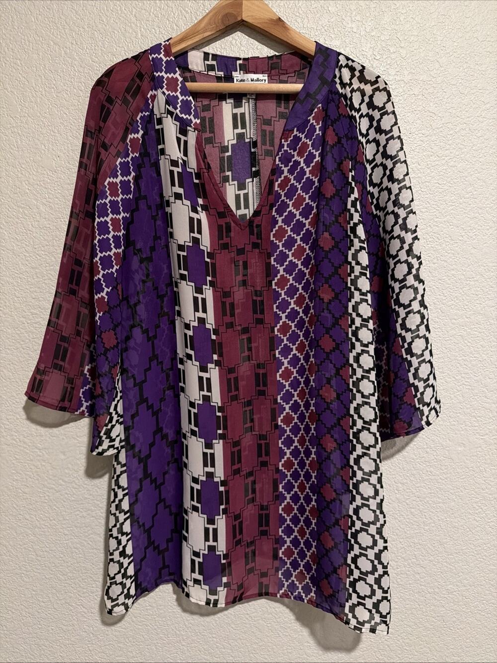 Kate & Mallory Coastal Beach Cover Up Tunic Retro Purple Vacation 60s 70s Sz XL